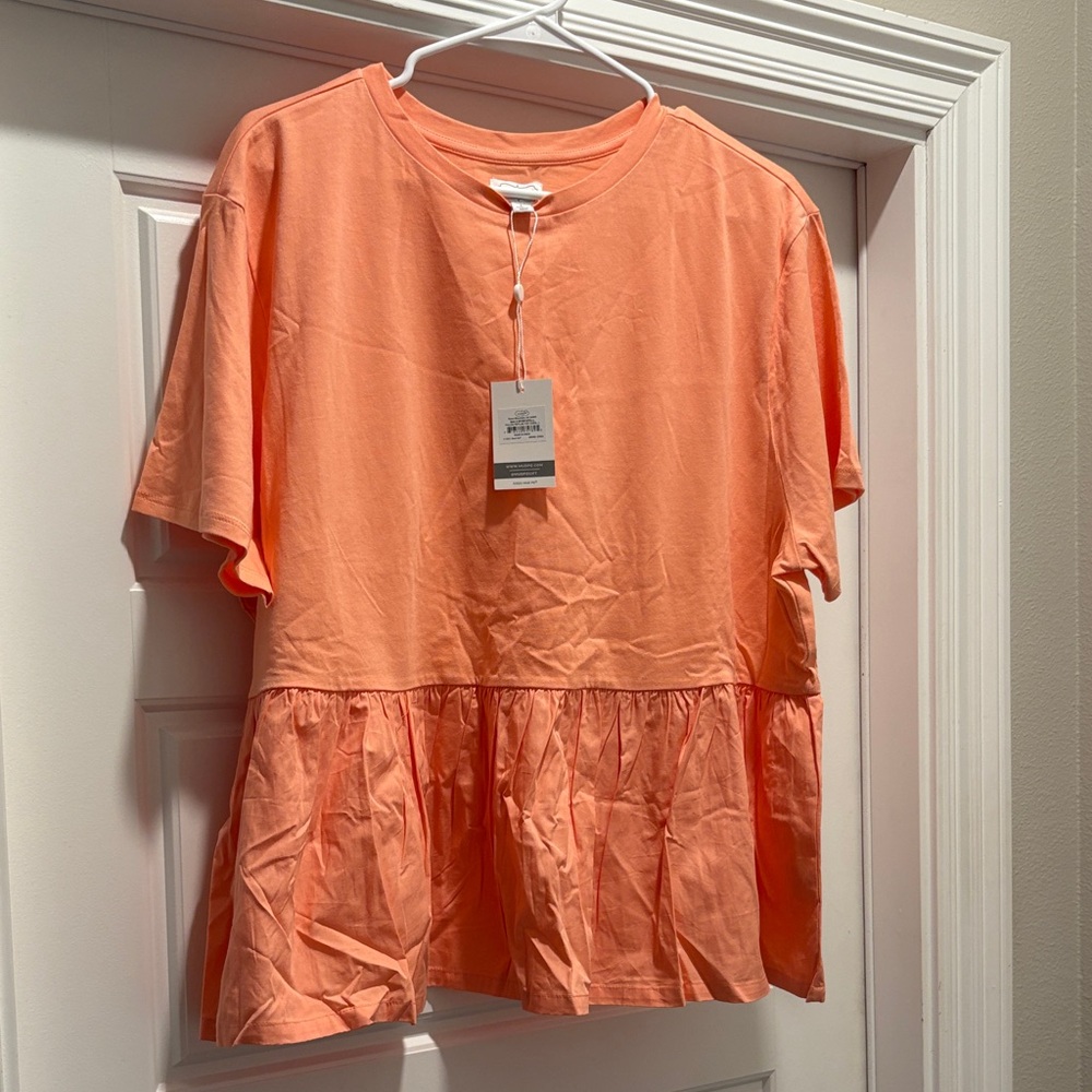 Mud Pie Coral Short Sleeve Peplum Top